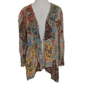 Cato Paisley Embroidered Cardigan Womens Size XL Brown Orange Boho Fall Rayon